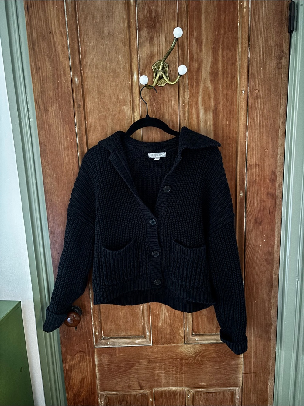 J Crew Black Cotton Blend Cardigan with Collar - Picture 2 of 6